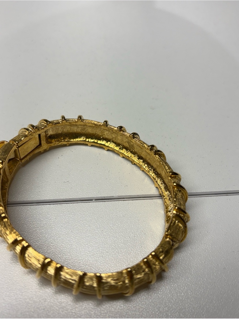 Kenneth Jay Lane Gold Ribbed Hinged Bangle Bracelet